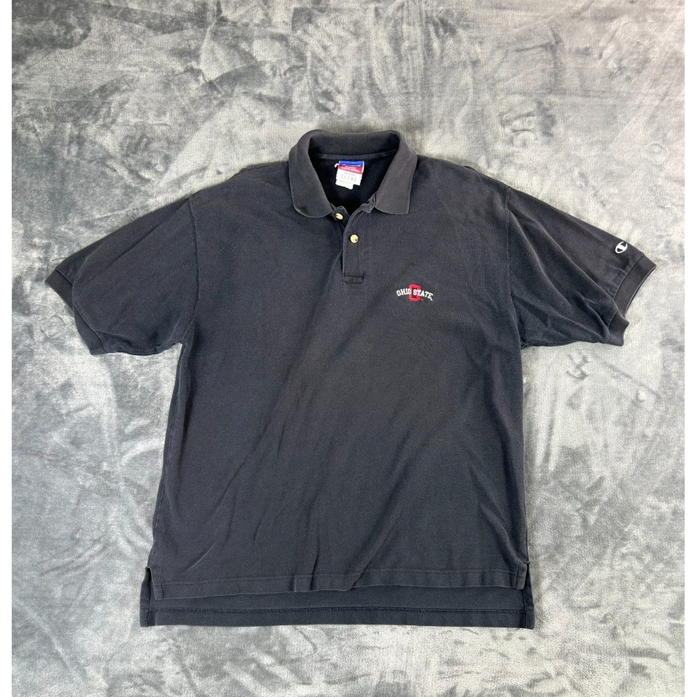 Vintage Champion Ohio State Buckeyes Polo Shirt‎ Black Embroidered Logo Size L